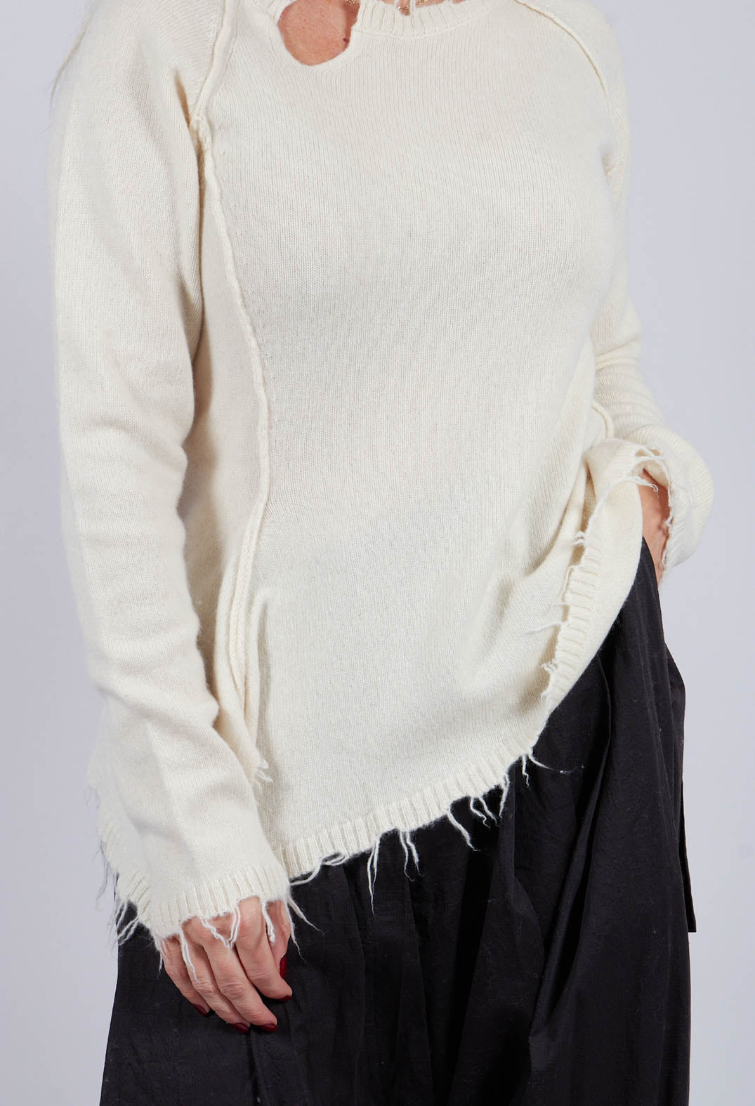 Jumper with Asymmetric Neckline in Bone - 1530701