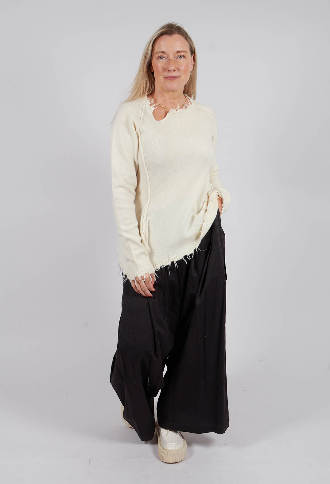 Jumper with Asymmetric Neckline in Bone - 1530701