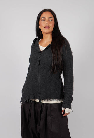 Zip Through Hooded Cardigan in Crow Mel - 1537105