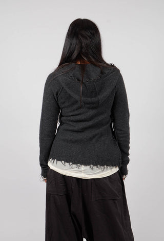 Zip Through Hooded Cardigan in Crow Mel - 1537105