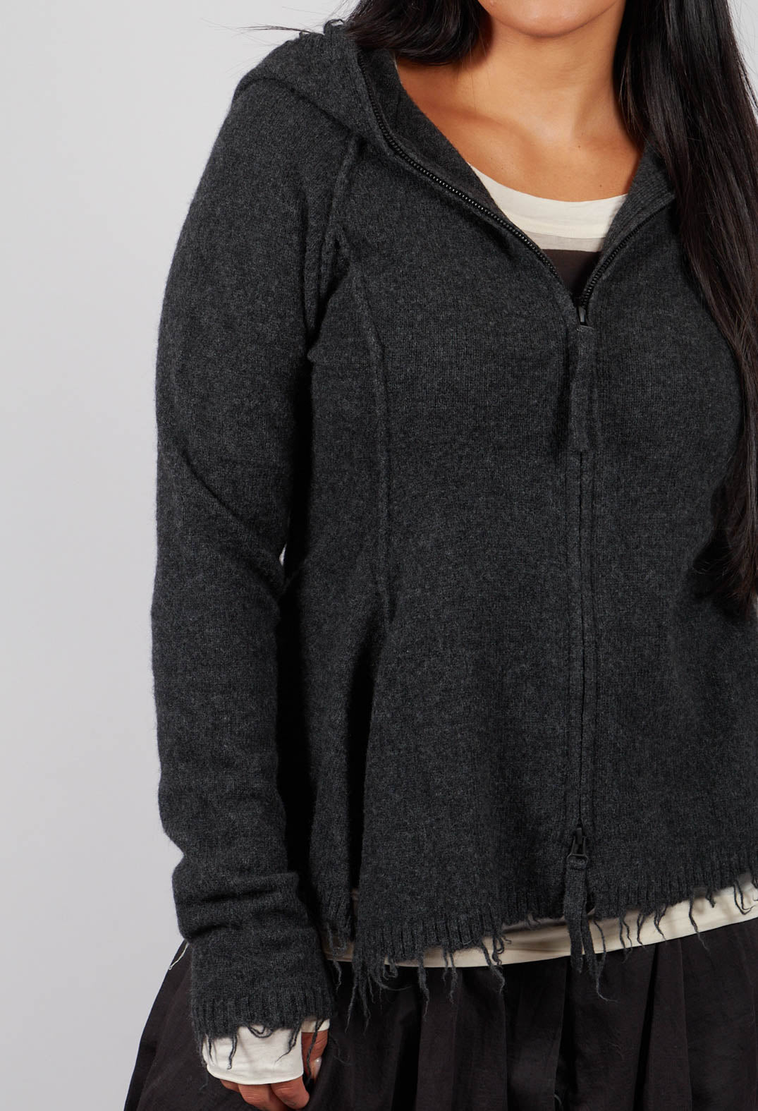 Zip Through Hooded Cardigan in Crow Mel - 1537105