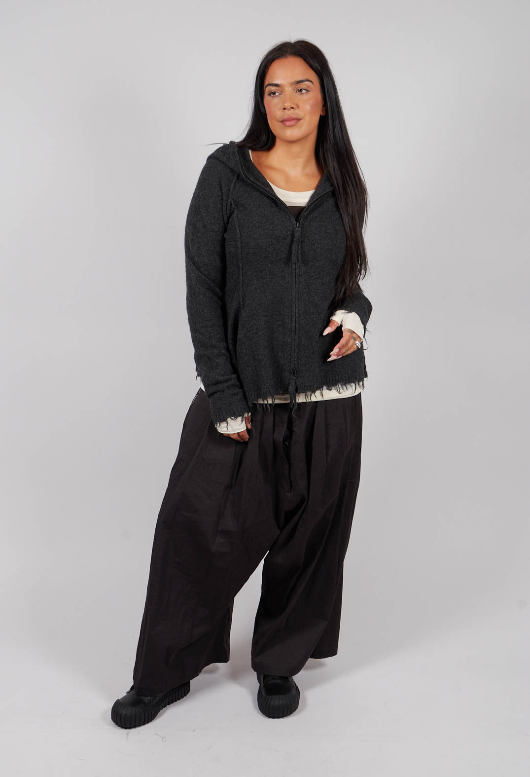 Zip Through Hooded Cardigan in Crow Mel - 1537105