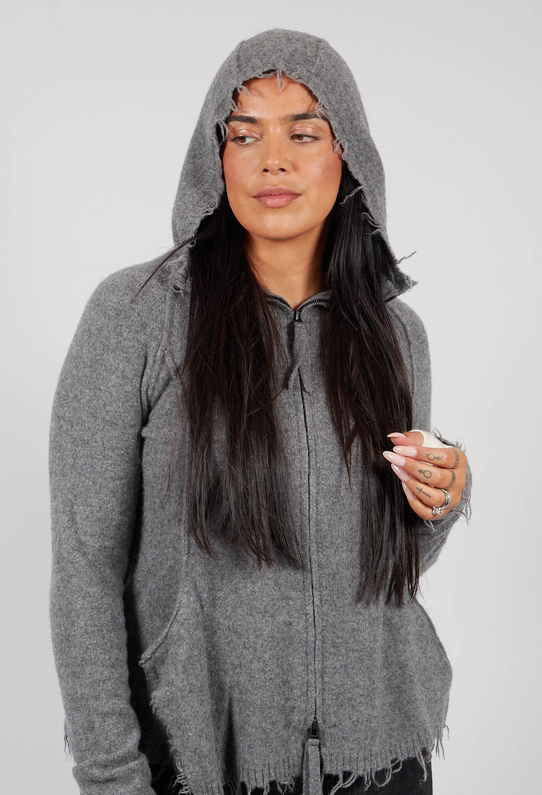 Zip Through Hooded Cardigan in Brume Mel - 1537105