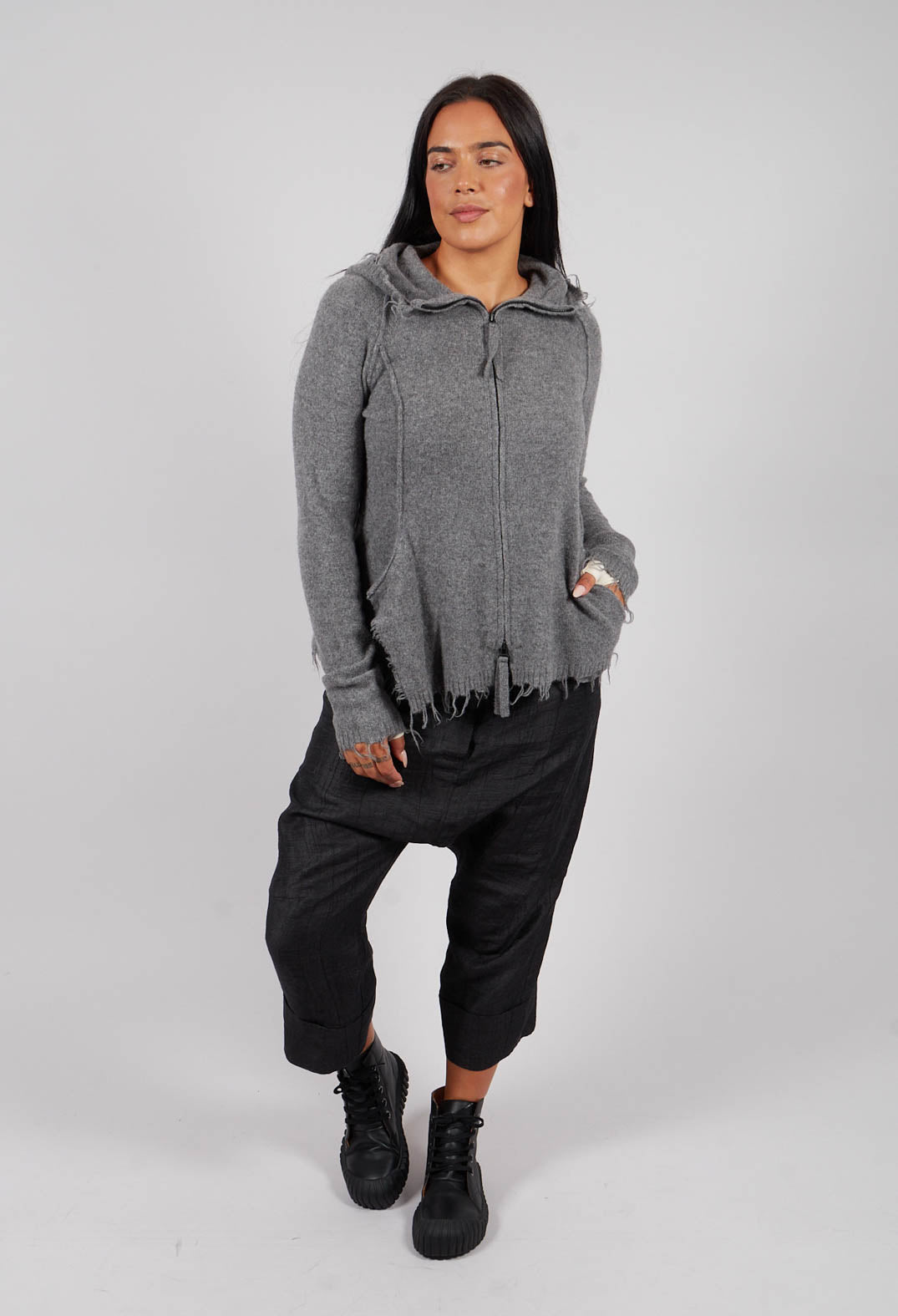Zip Through Hooded Cardigan in Brume Mel - 1537105
