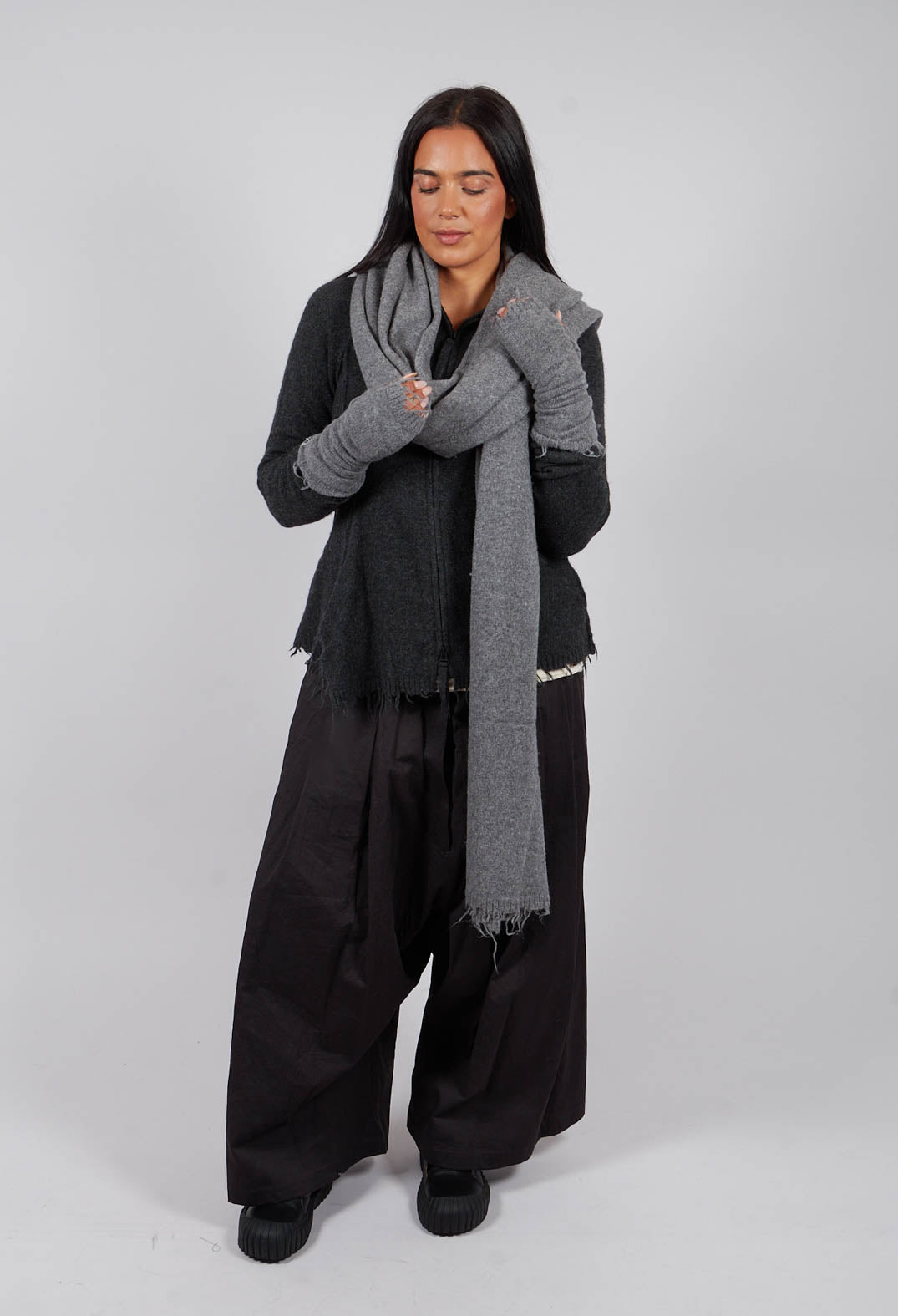 Fingerless Gloves with Raw Edges in Brume Mel - 1533107
