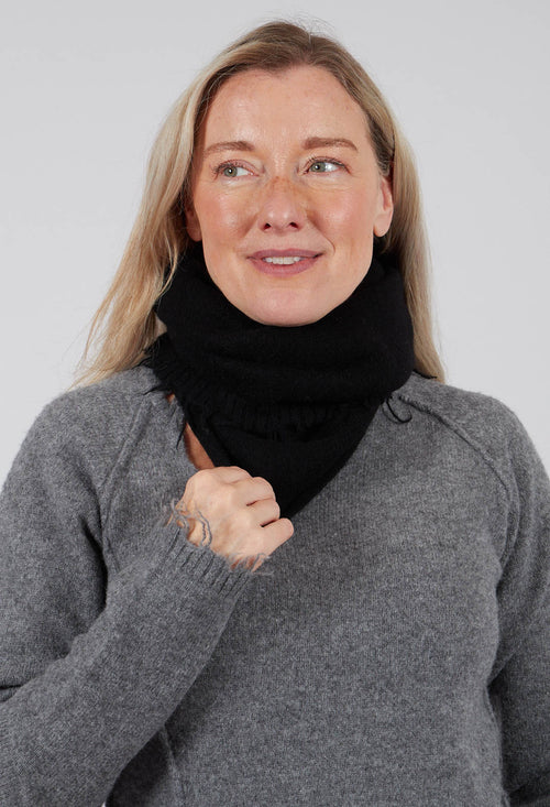 Knitted Hat with Raw Edges in Black - 1534608