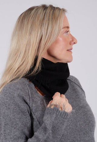 Knitted Hat with Raw Edges in Black - 1534608