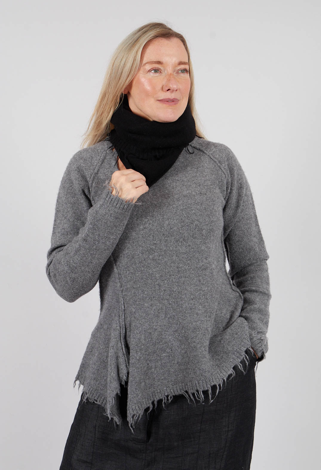 Knitted Hat with Raw Edges in Black - 1534608