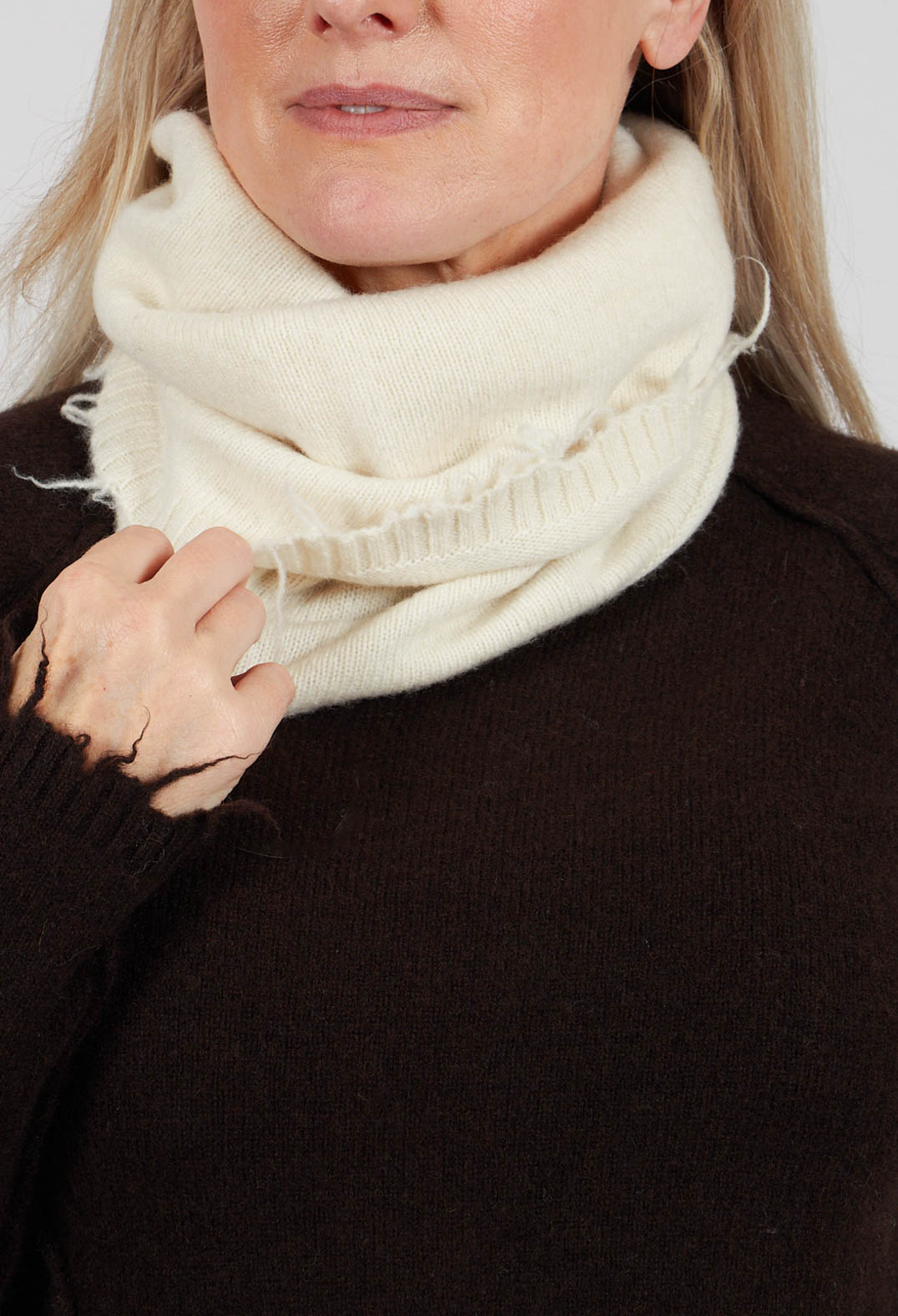 Knitted Snood with Raw Edges in Bone - 1534608