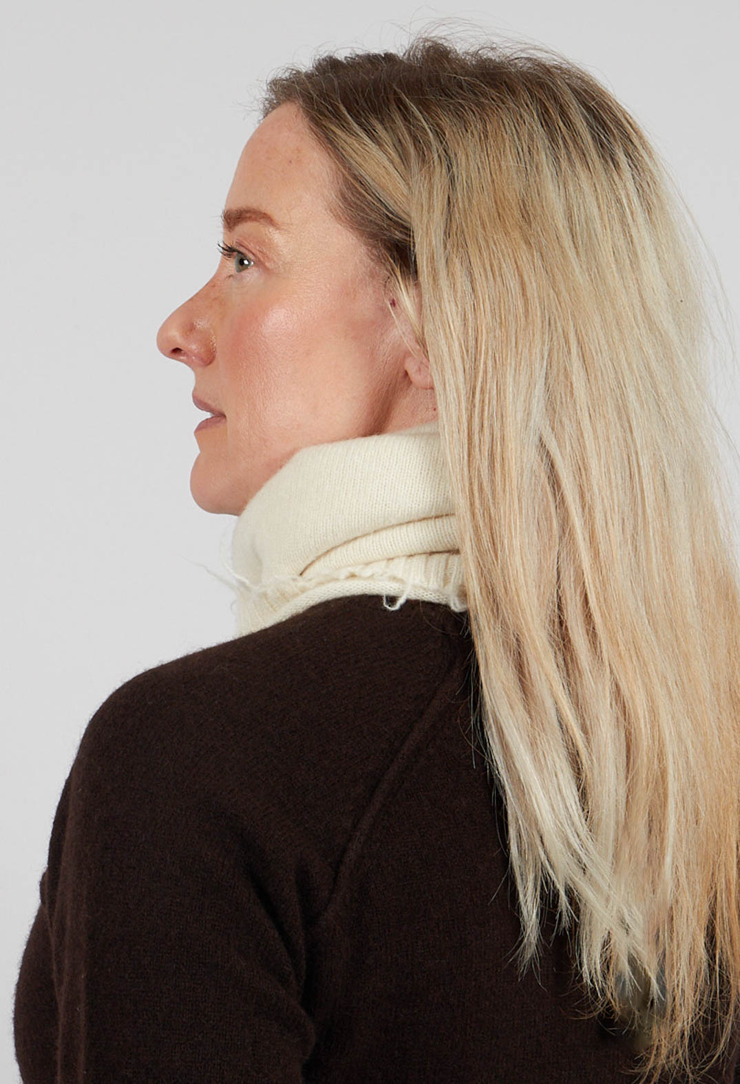 Knitted Snood with Raw Edges in Bone - 1534608