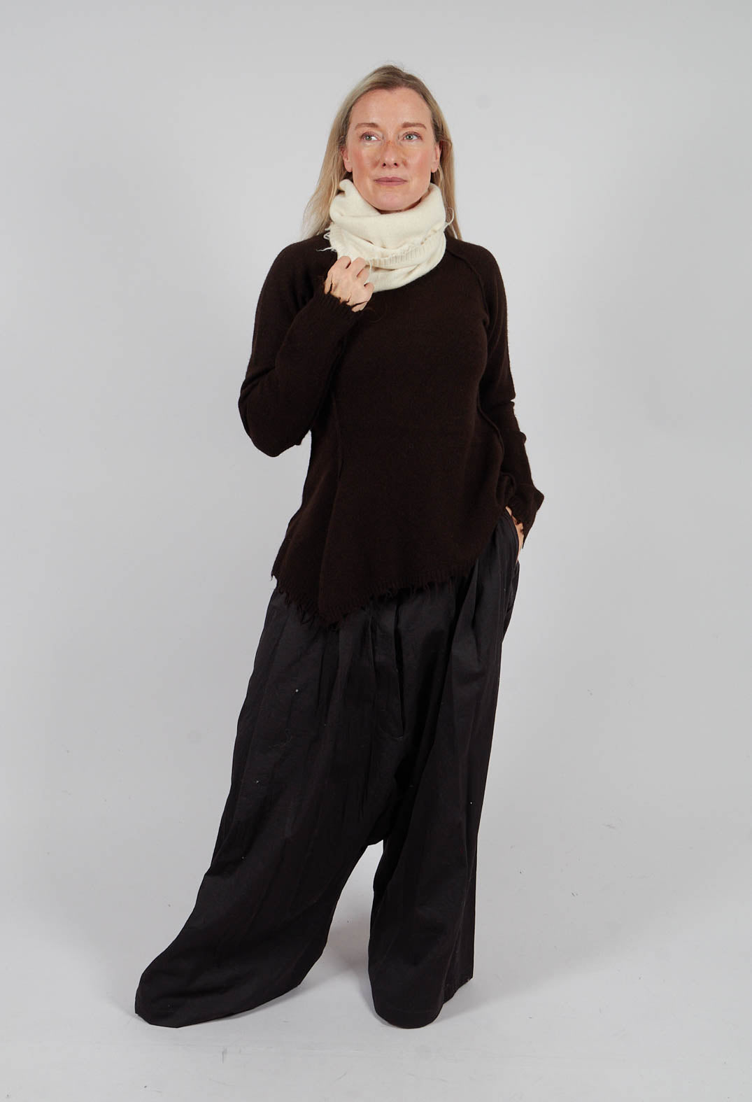 Knitted Snood with Raw Edges in Bone - 1534608