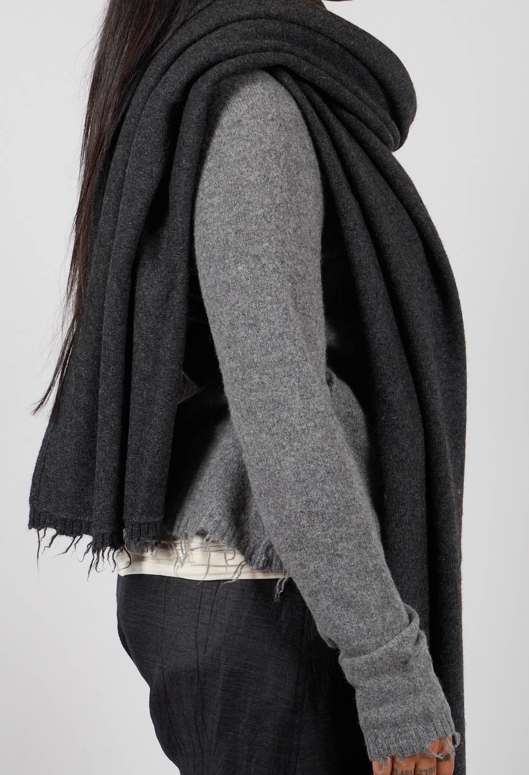 Raw Edge Knitted Scarf in Crow Mel - 1537709
