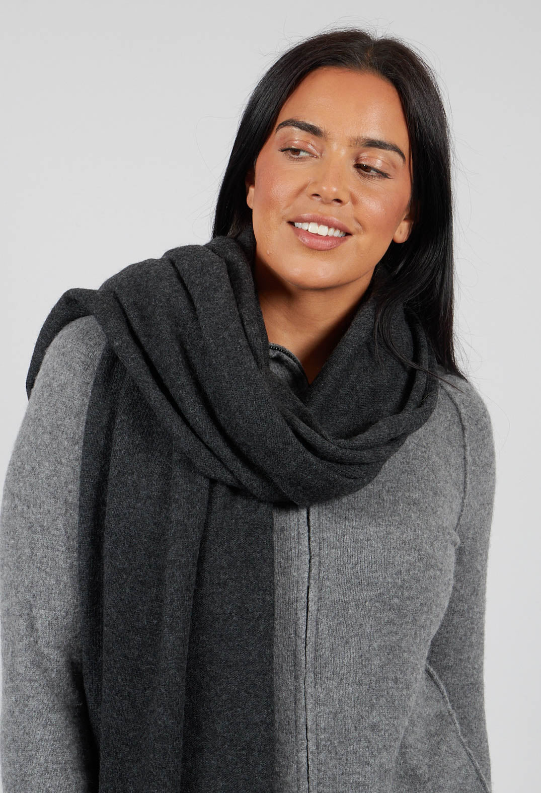 Raw Edge Knitted Scarf in Crow Mel - 1537709