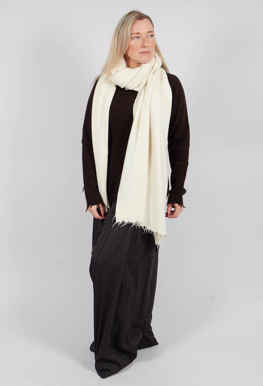 Raw Edge Knitted Scarf in Bone - 1537709