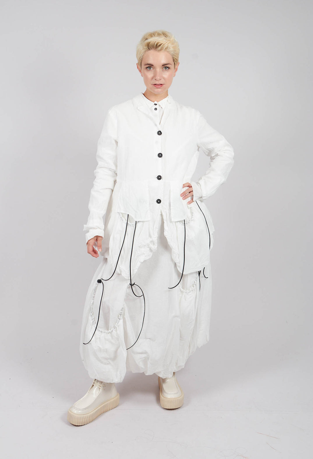 Tulip Skirt with Drawstring Pockets in Bone Paper - 1550304