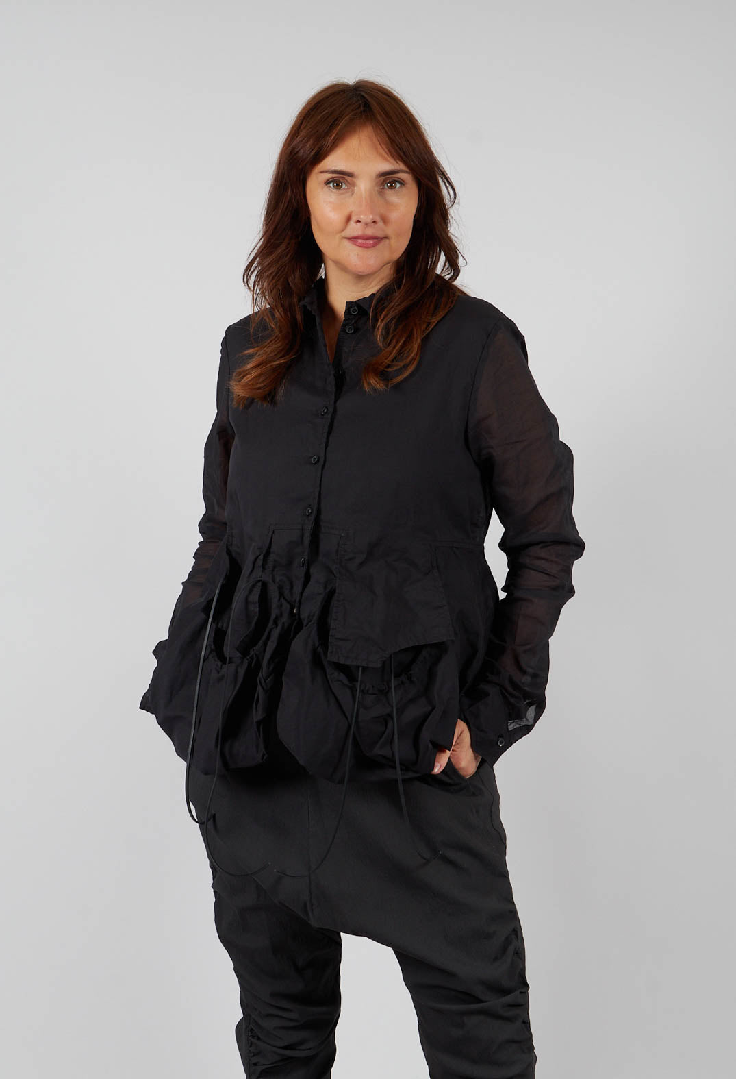 Sheer Sleeve Shirt in Black Paper - 1550402