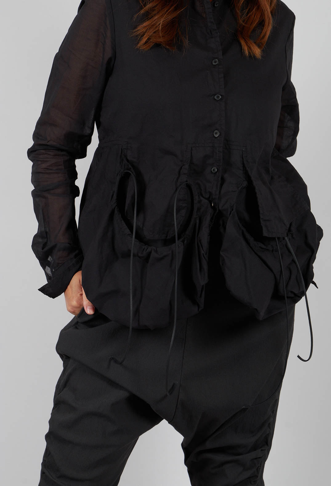 Sheer Sleeve Shirt in Black Paper - 1550402