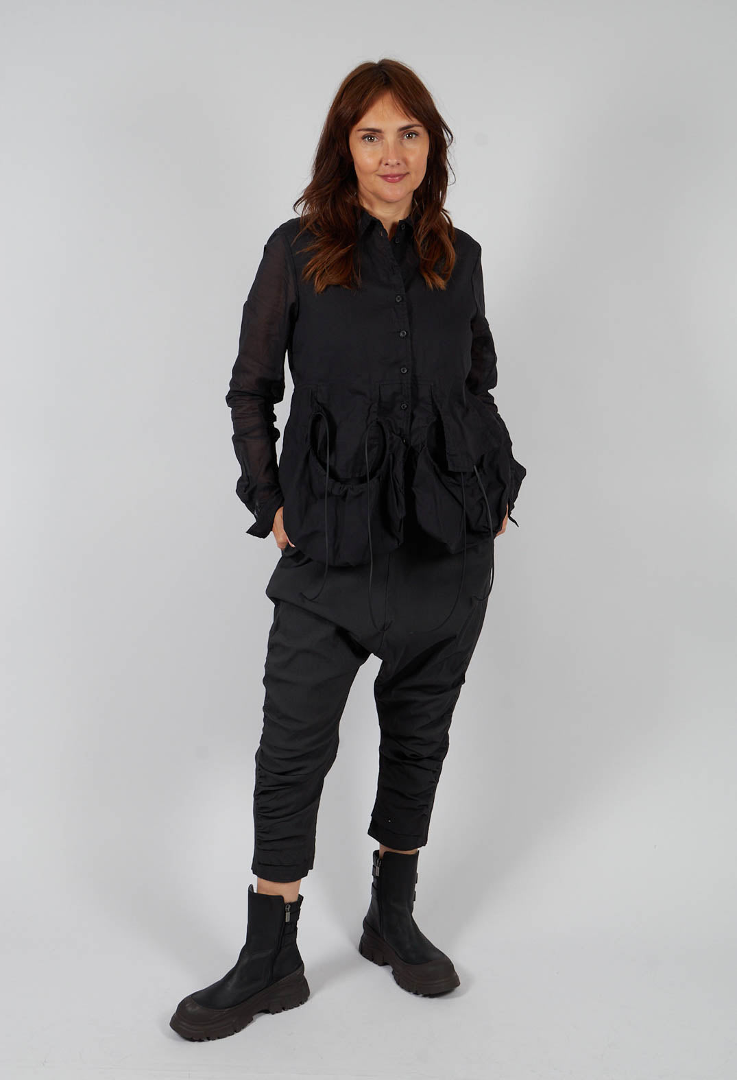 Sheer Sleeve Shirt in Black Paper - 1550402