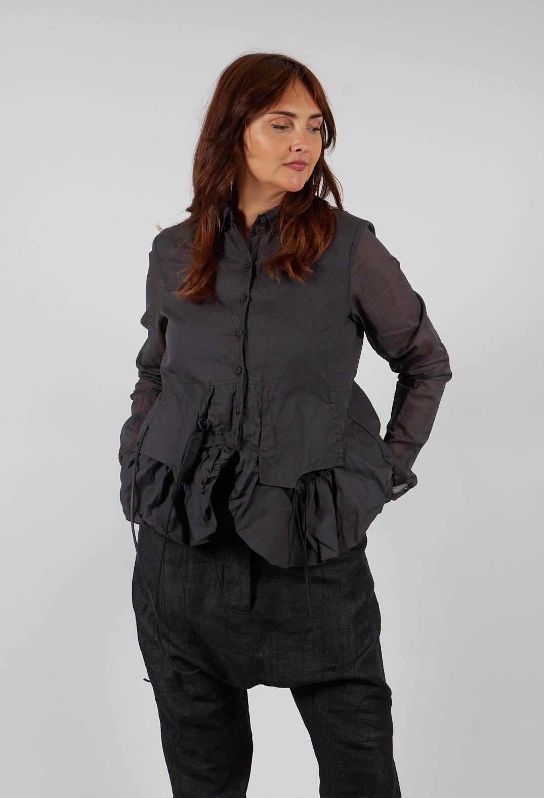 Sheer Sleeve Shirt in Swamp Paper - 1550402