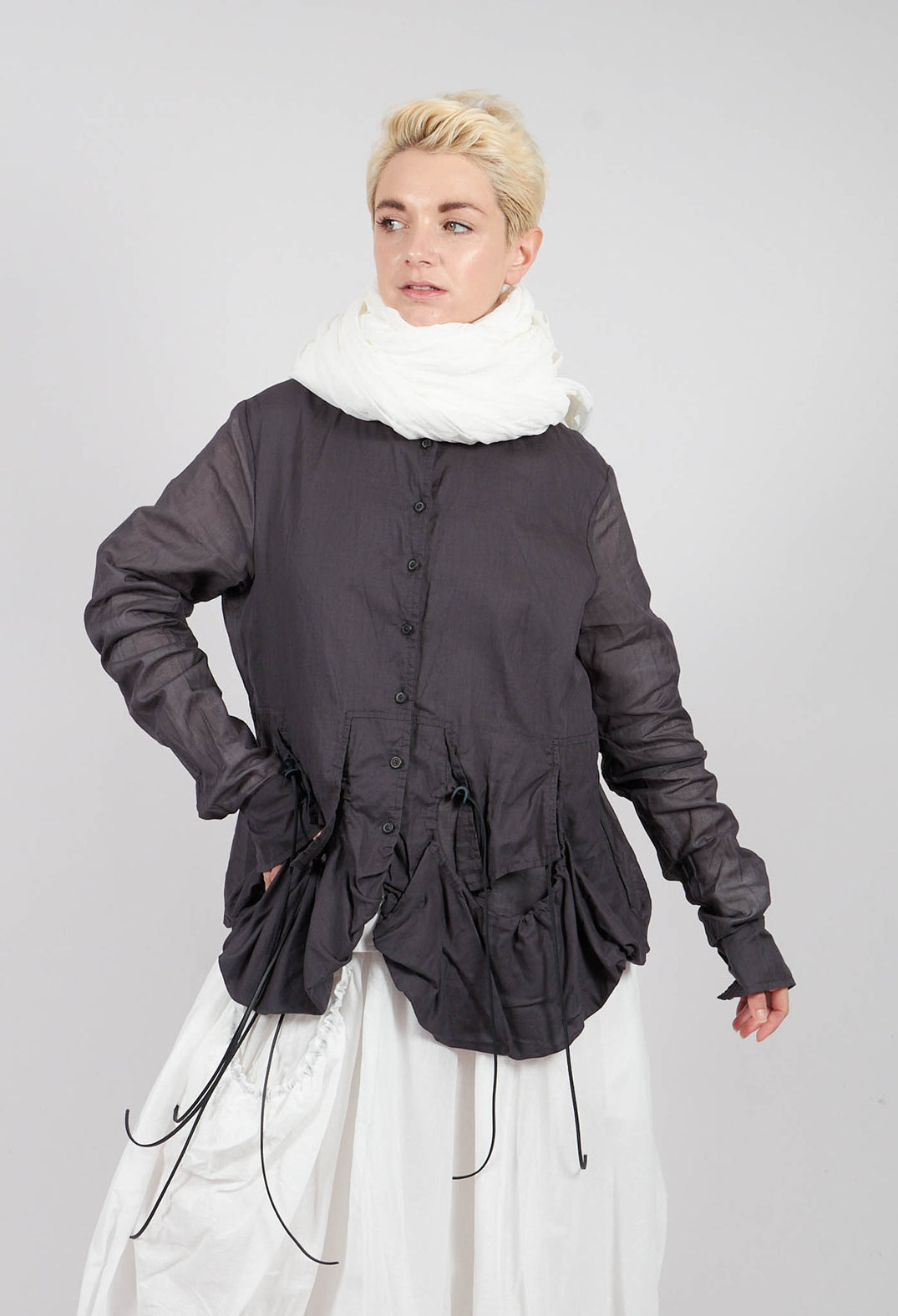 Sheer Sleeve Shirt in Swamp Paper - 1550402