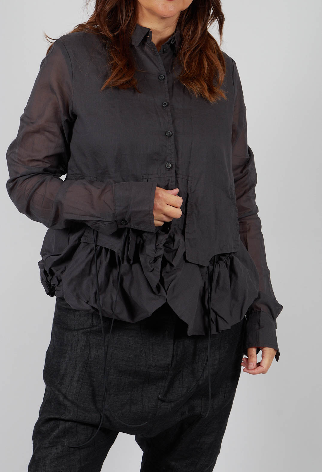 Sheer Sleeve Shirt in Swamp Paper - 1550402