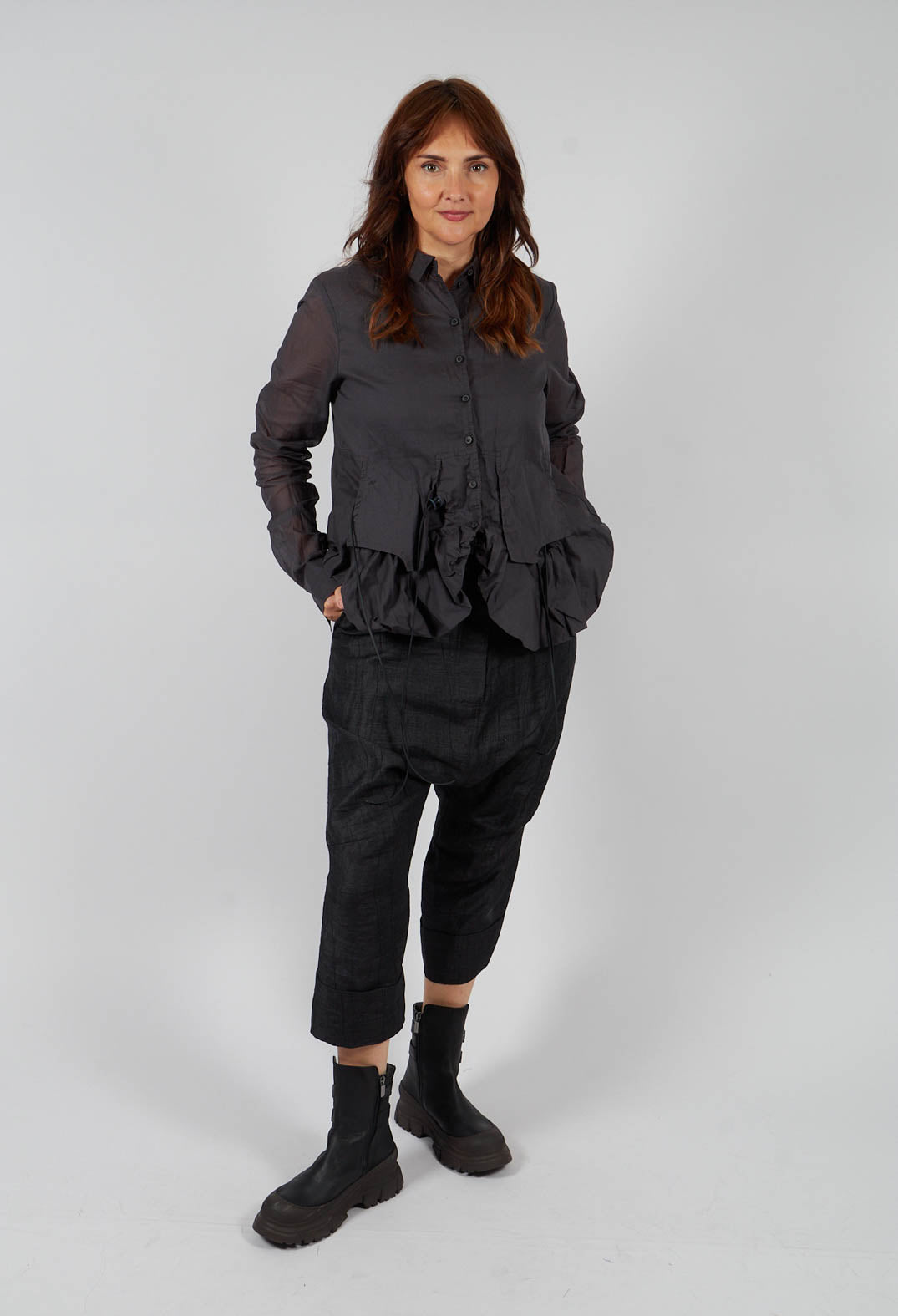 Sheer Sleeve Shirt in Swamp Paper - 1550402