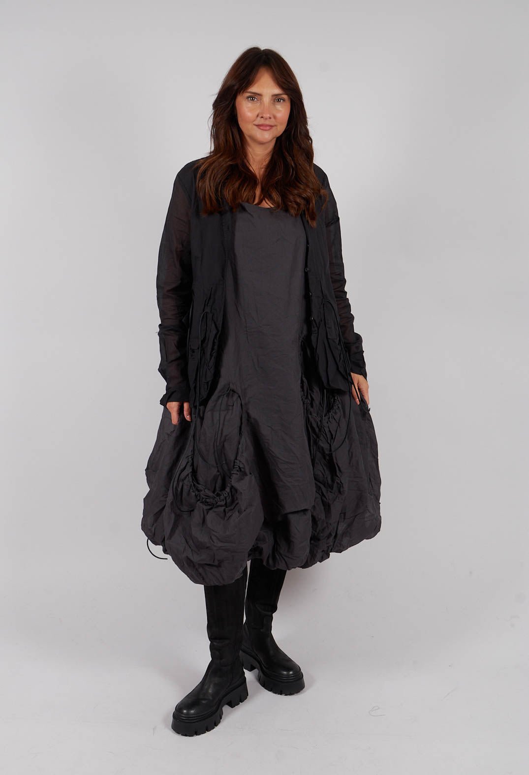 Sleeveless Dress with Drawstring Pockets in Swamp Paper - 1550905