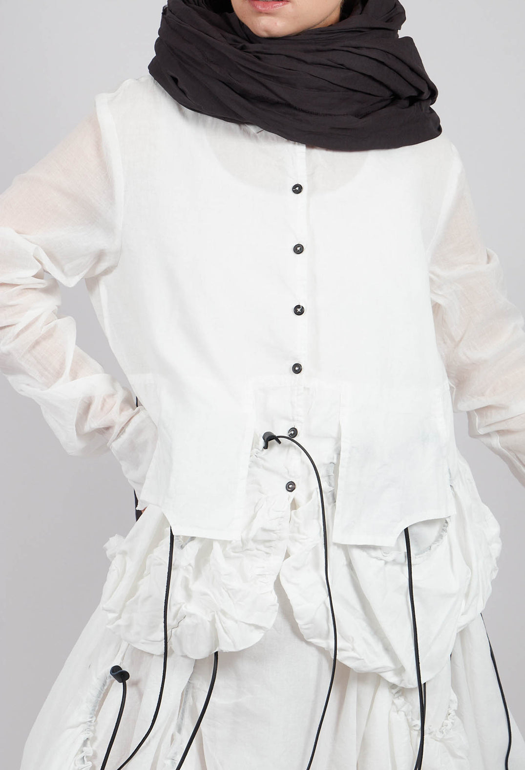 Sheer Sleeve Shirt in Bone Paper - 1550402