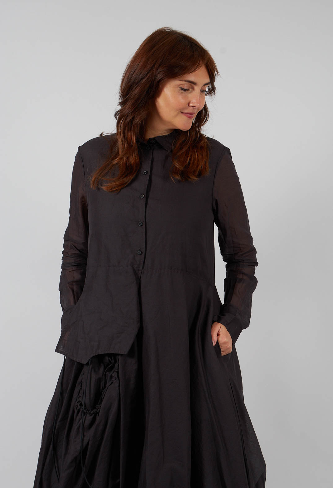 Tulip Hem Dress with Sheer Sleeves in Turf Paper - 1550903