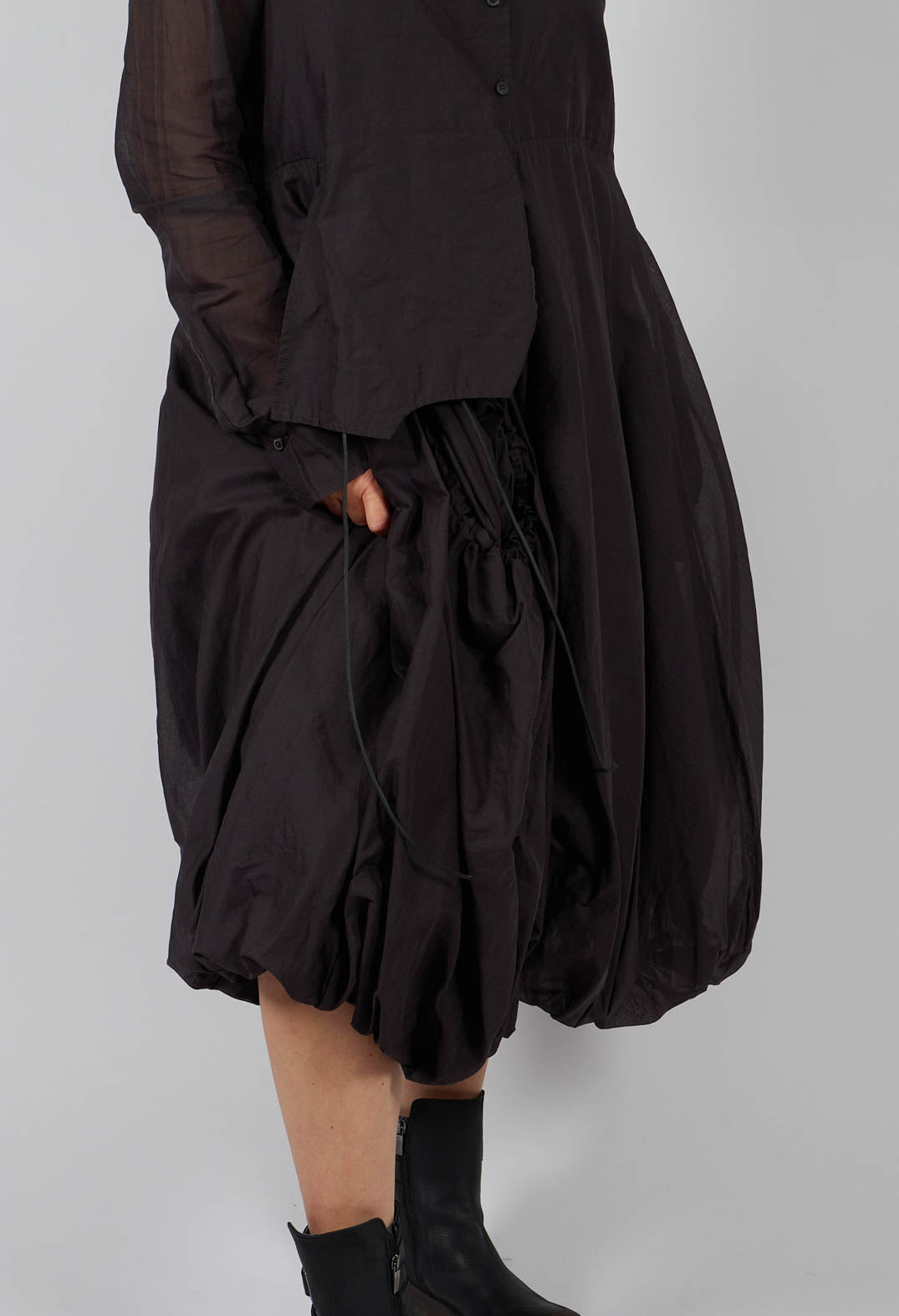 Tulip Hem Dress with Sheer Sleeves in Turf Paper - 1550903