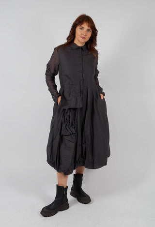 Tulip Hem Dress with Sheer Sleeves in Swamp Paper - 1550903