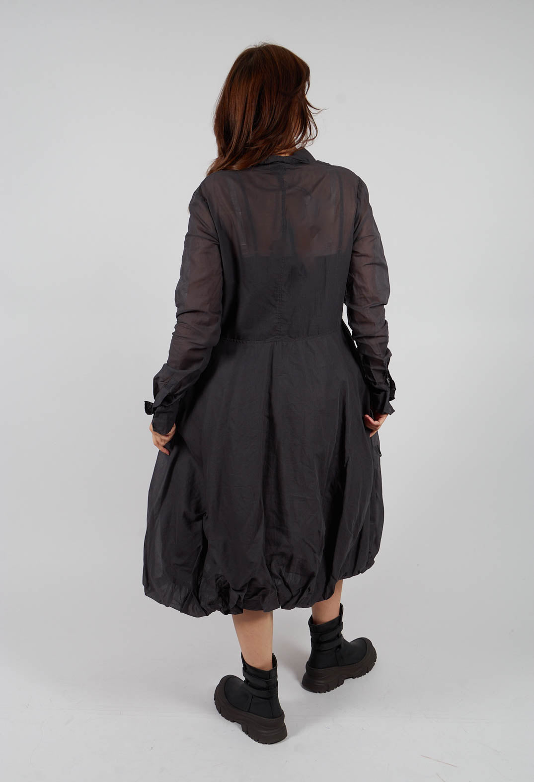 Tulip Hem Dress with Sheer Sleeves in Swamp Paper - 1550903