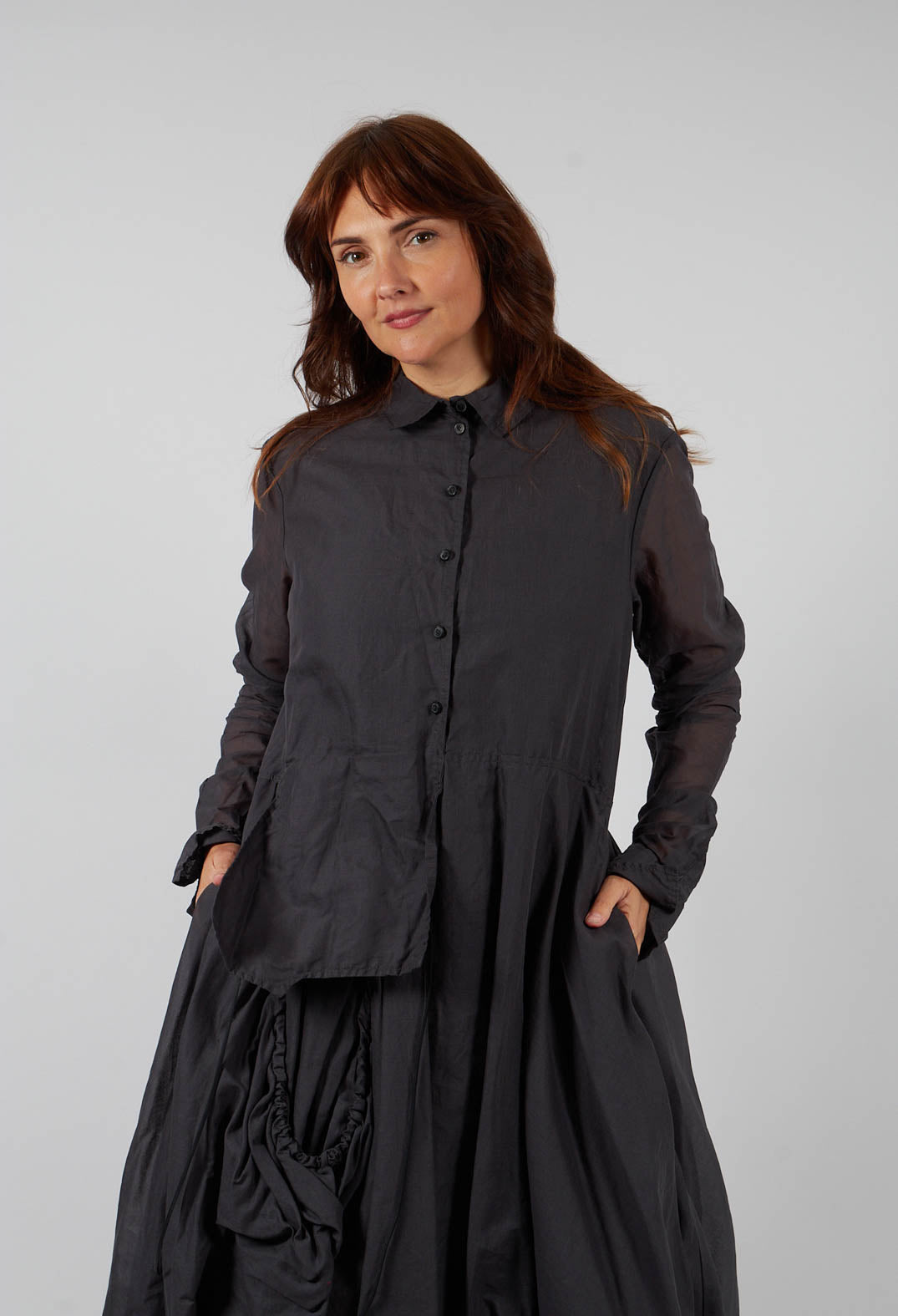 Tulip Hem Dress with Sheer Sleeves in Swamp Paper - 1550903
