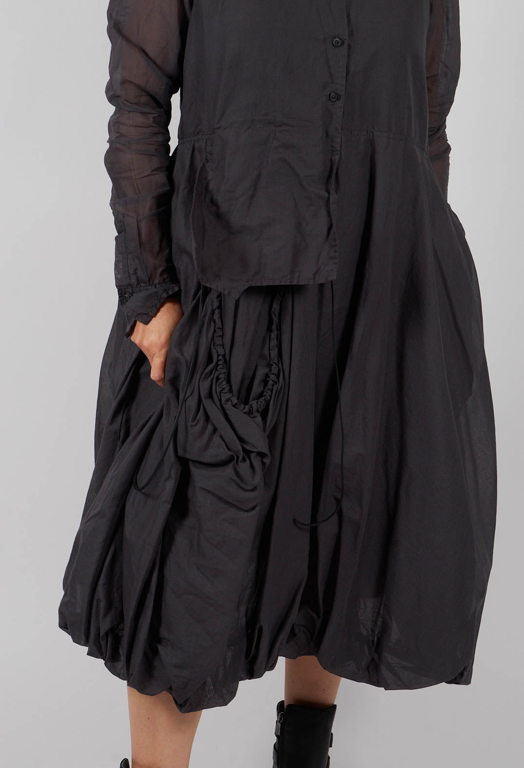 Tulip Hem Dress with Sheer Sleeves in Swamp Paper - 1550903