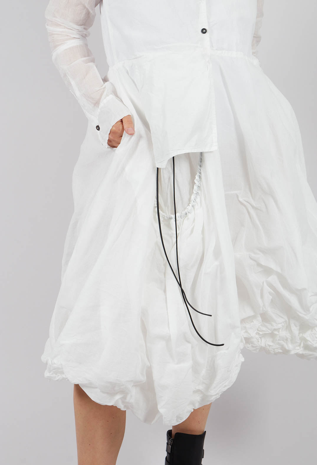 Tulip Hem Dress with Sheer Sleeves in Bone Paper - 1550903
