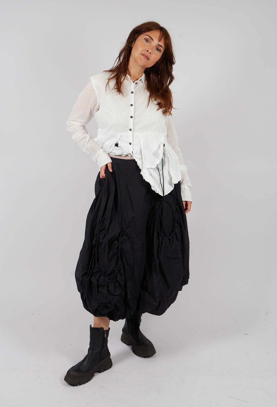 Tulip Skirt with Drawstring Pockets in Black Paper - 1550304