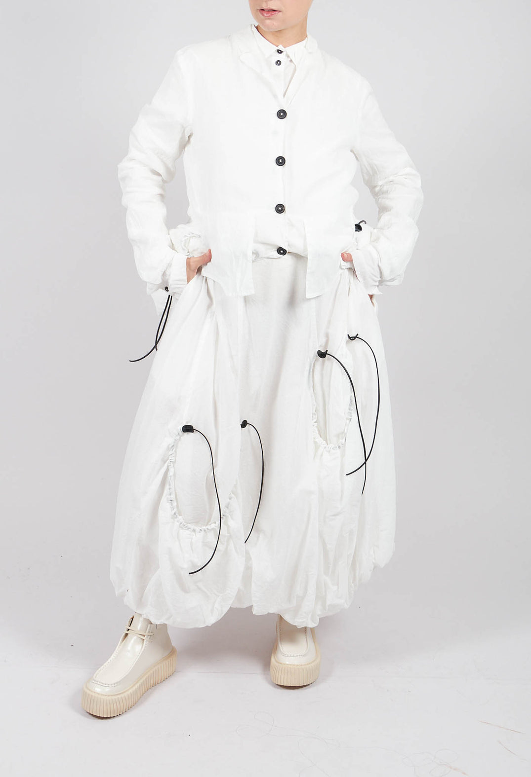 Tulip Skirt with Drawstring Pockets in Bone Paper - 1550304
