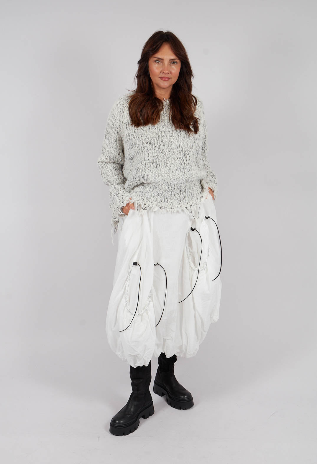 Tulip Skirt with Drawstring Pockets in Bone Paper - 1550304