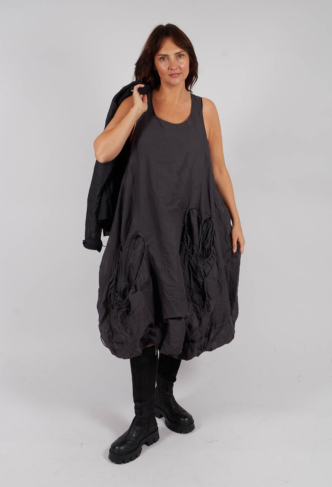 Sleeveless Dress with Drawstring Pockets in Swamp Paper - 1550905