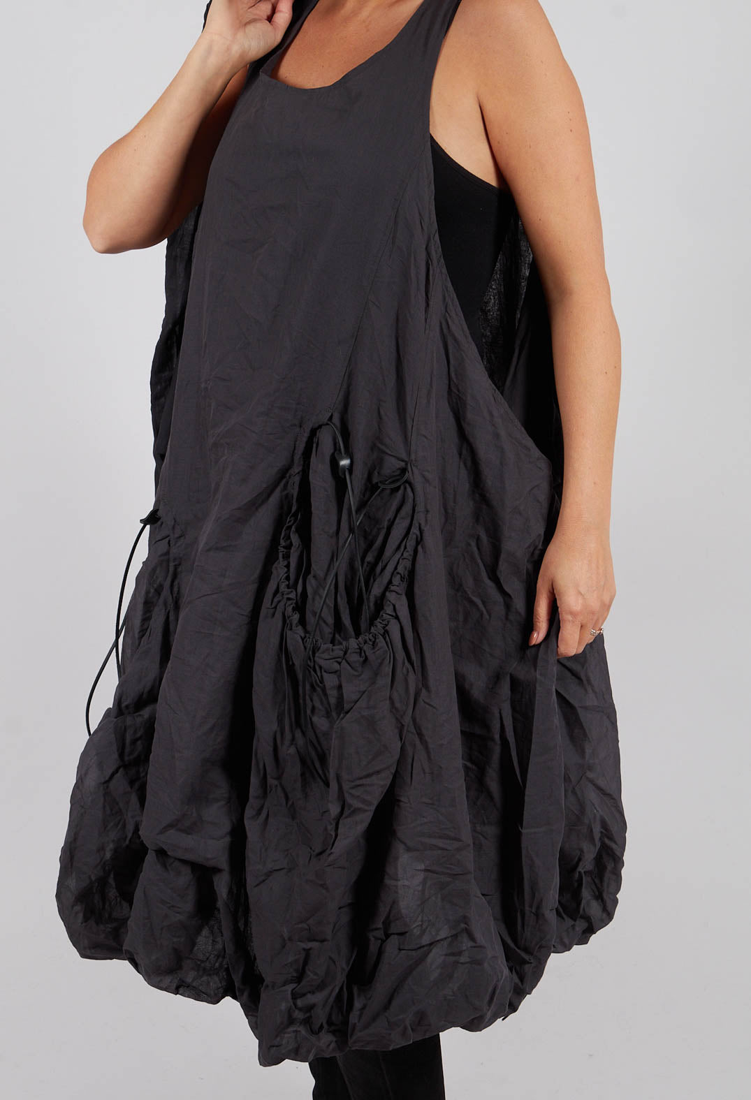 Sleeveless Dress with Drawstring Pockets in Swamp Paper - 1550905