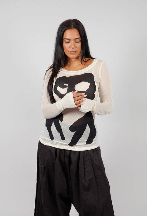 Long Sleeve T-Shirt in Bone Black Print - 1620501