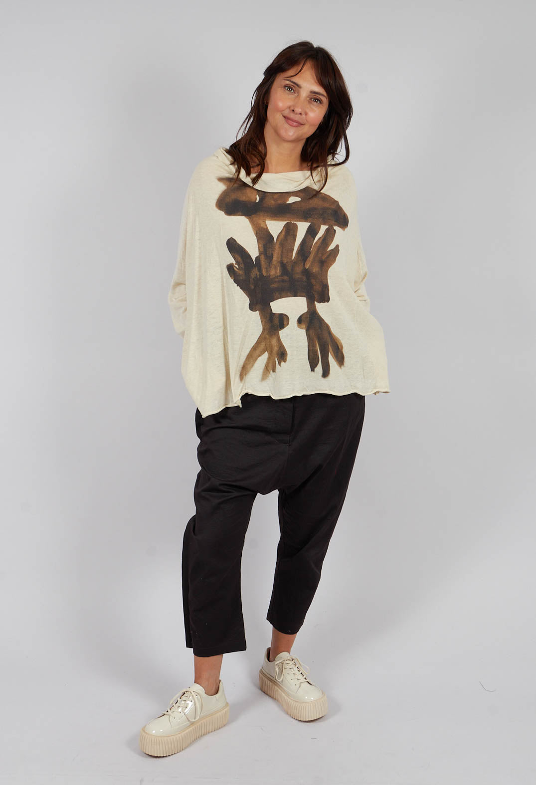 Boat Neck Jumper in Bone Print - 1740702