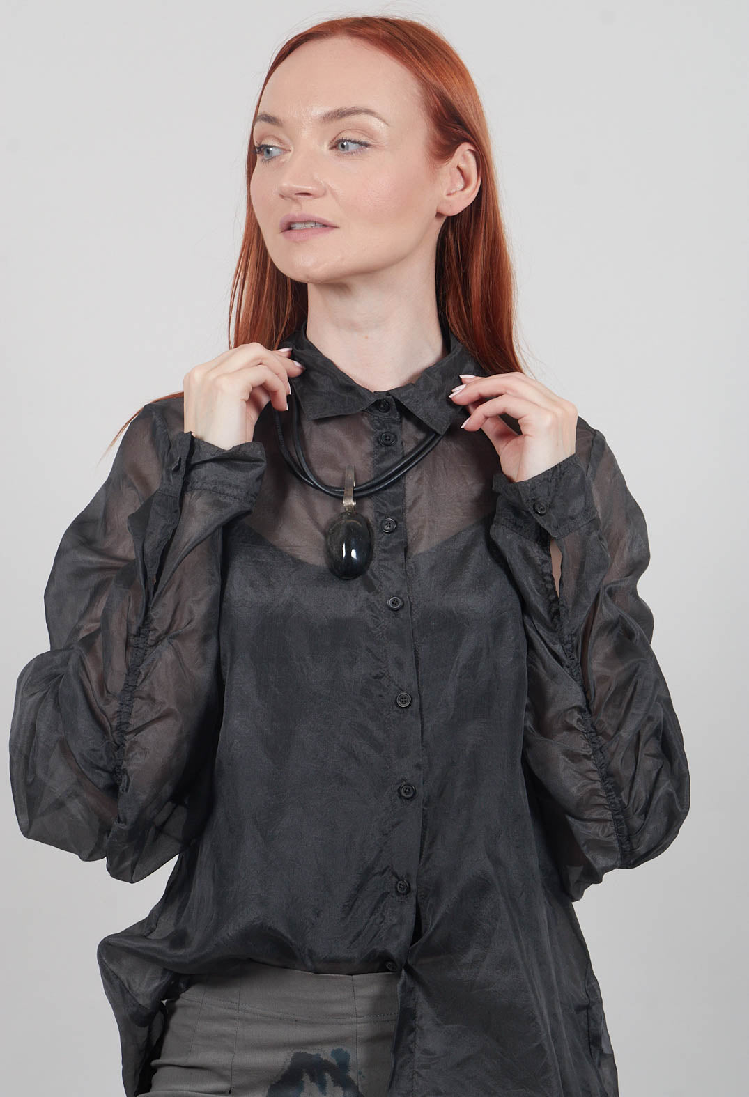 Sheer Silk Shirt in Swamp - 1780402