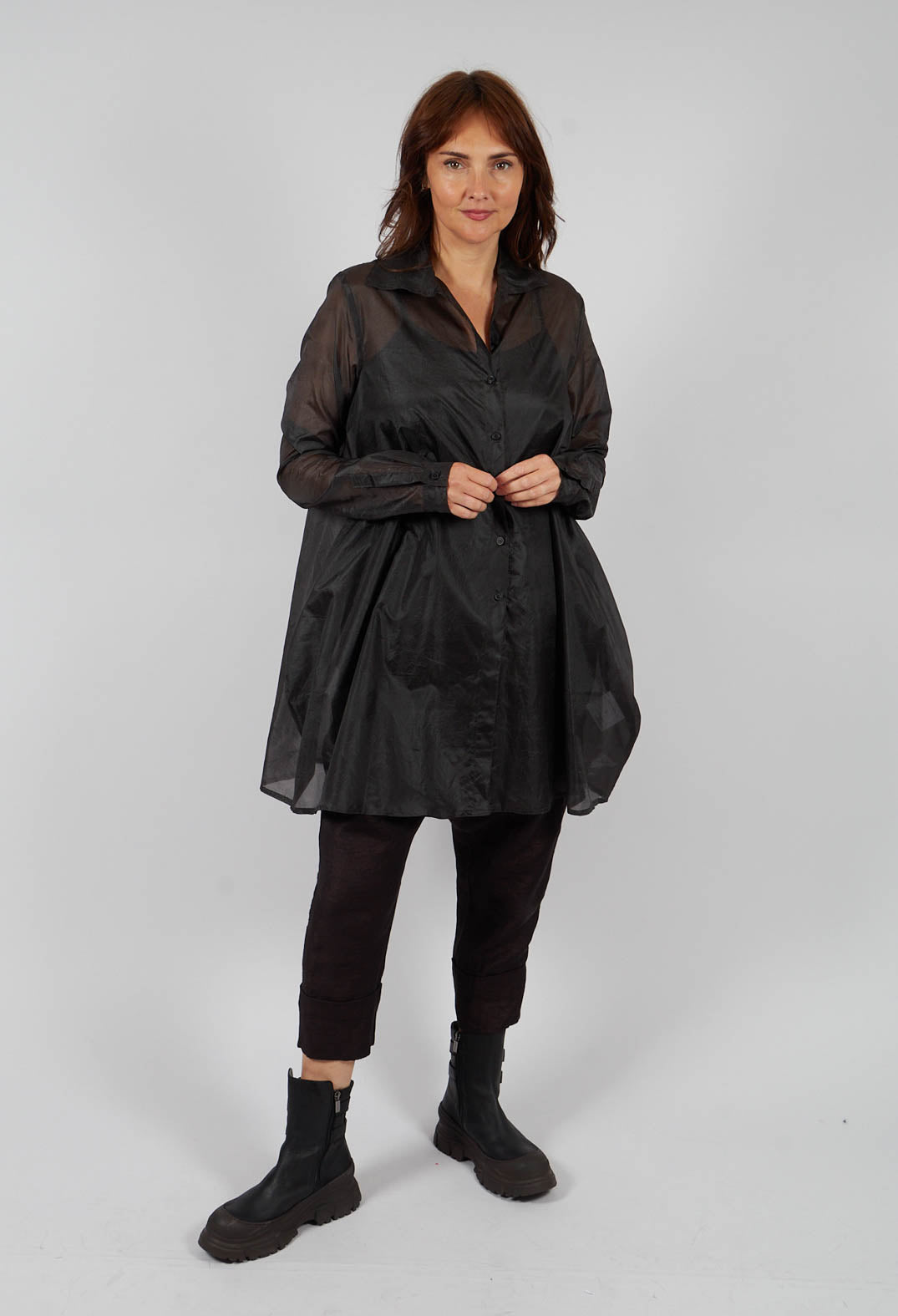 Sheer Silk Shirt Dress in Turf - 1780904
