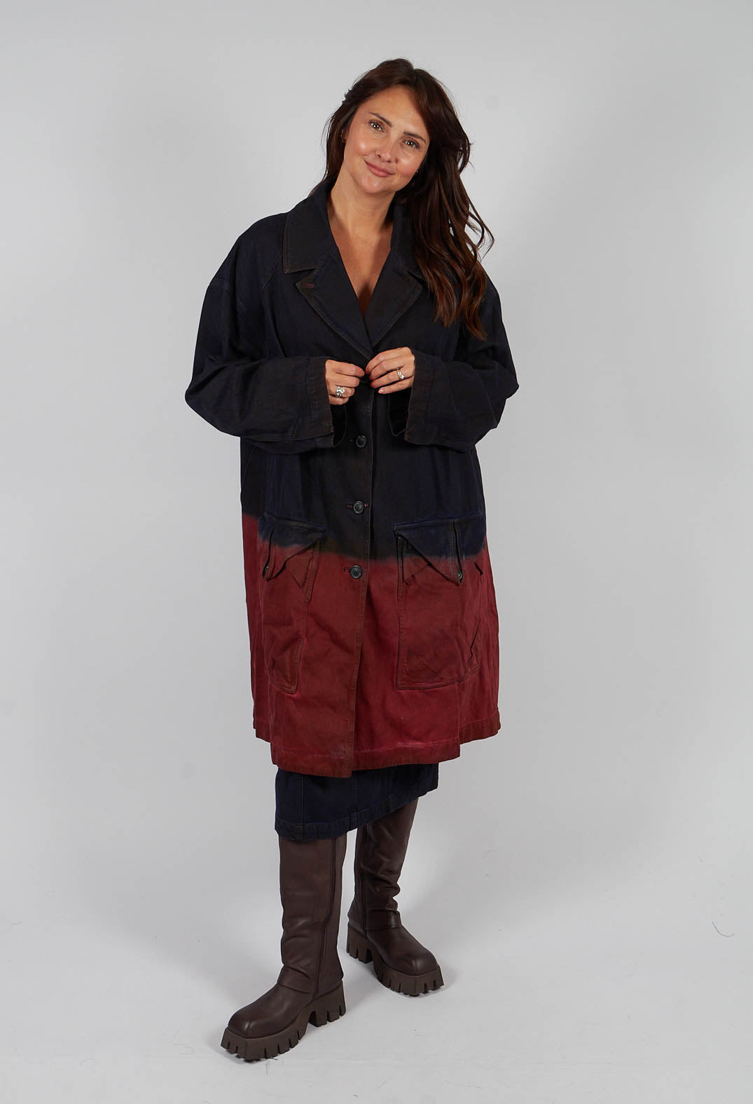 Colour Block Coat in Crab Medium - 2031205
