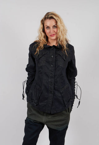 Button Through Jacket in Black Gloss - 2061117