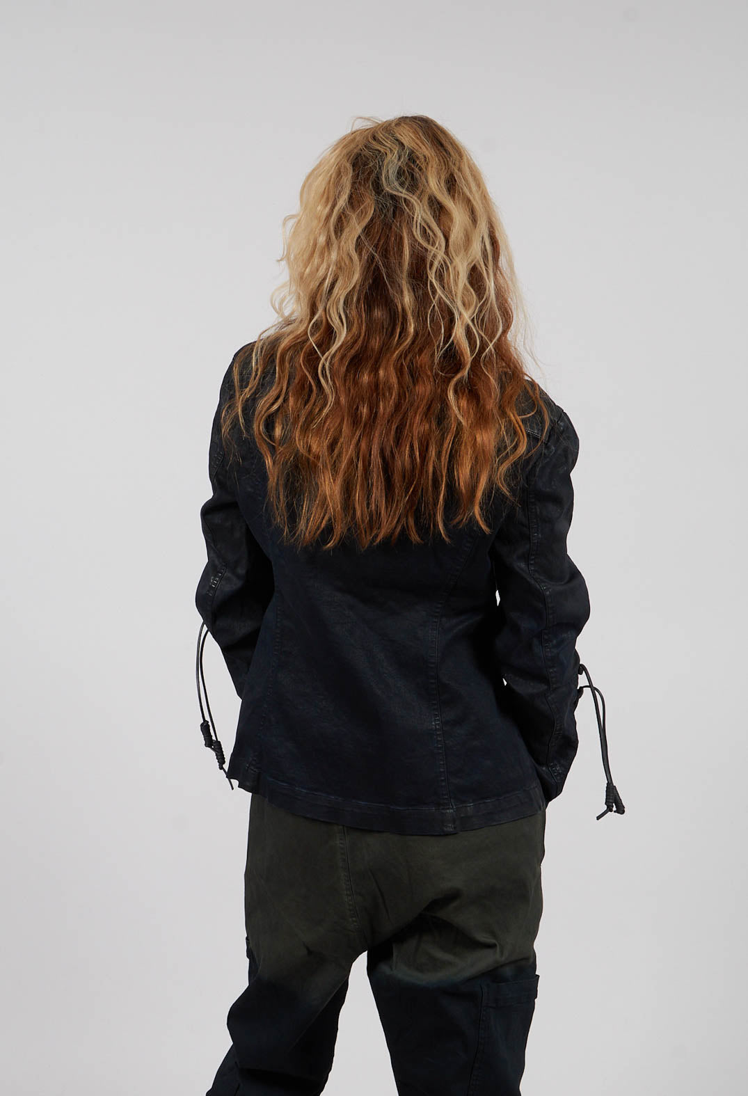 Button Through Jacket in Black Gloss - 2061117