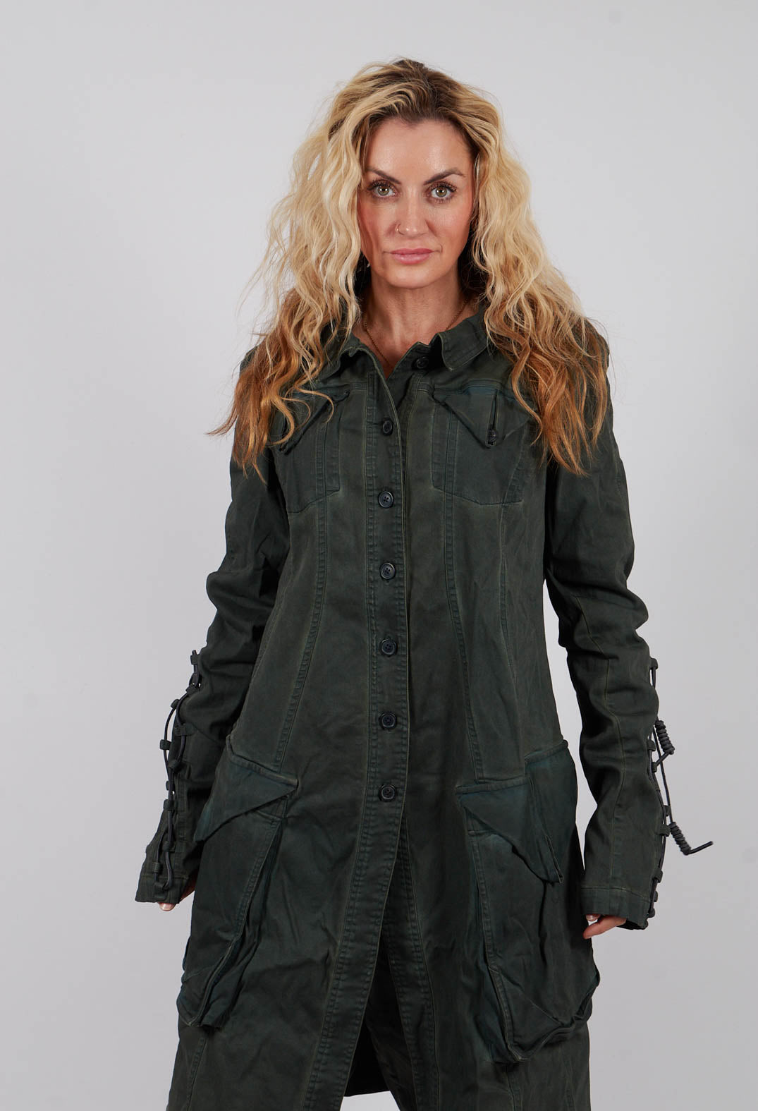 Button Through Coat in Pine Medium - 2061208