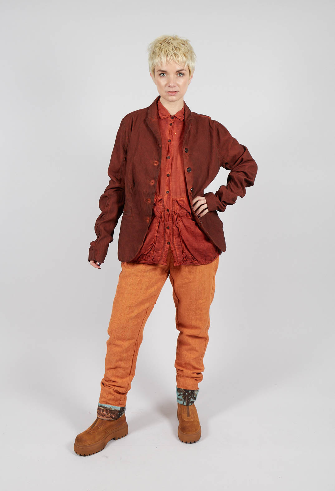 Slim Leg Trousers with Contrasting Turn-Up in Light Sun - 2630102