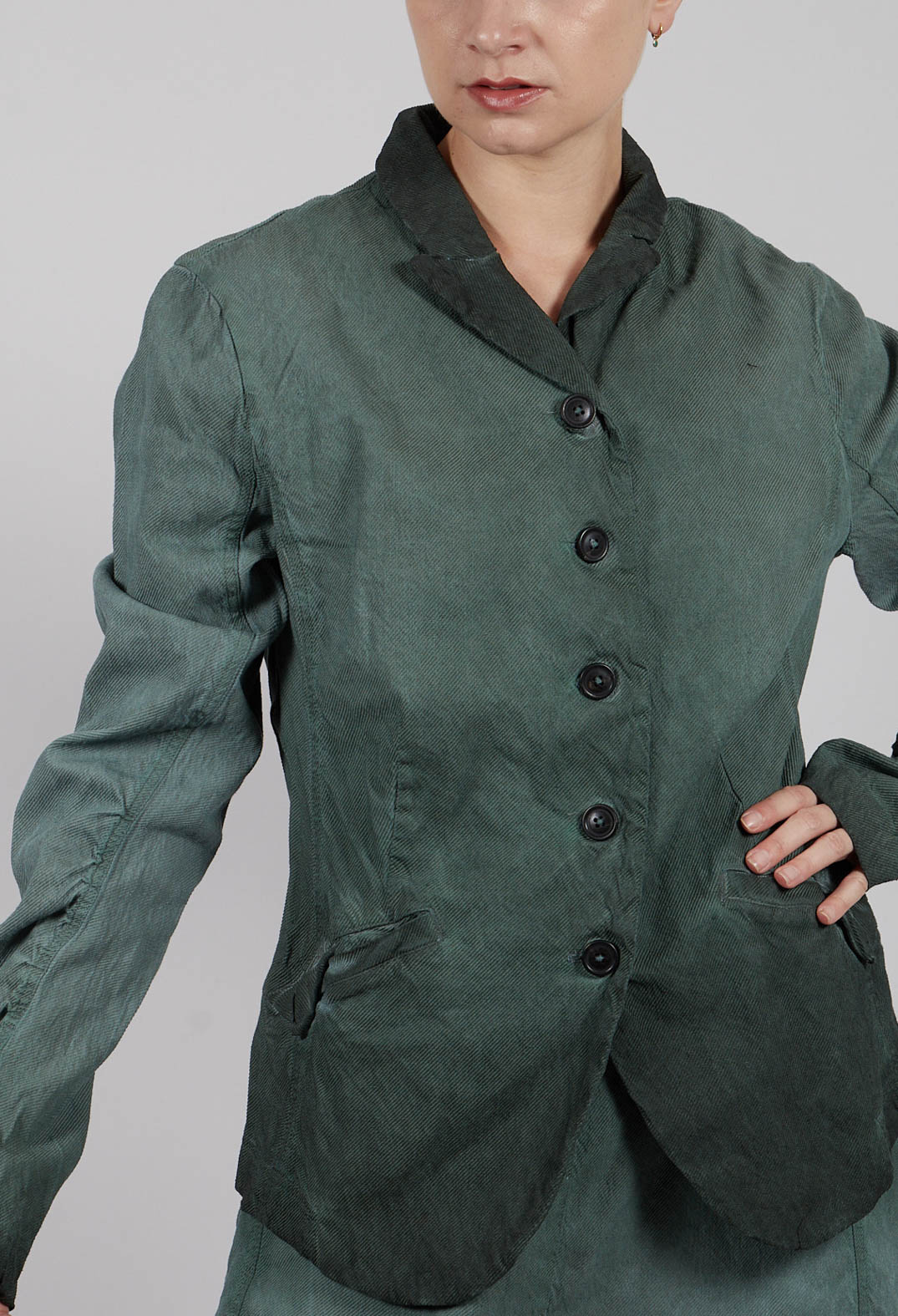 Drop Crotch Trousers with Ruched Leg in Pine Reverse - 2120103